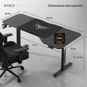 Výškovo Nastaviteľný Stôl Diablo X-Tensio 1600 Čierny