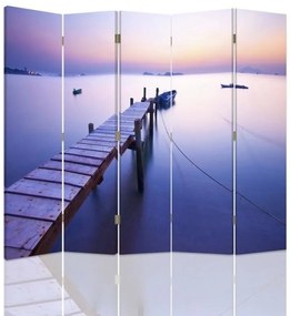 Ozdobný paraván Most fialový - 180x170 cm, päťdielny, obojstranný paraván 360°