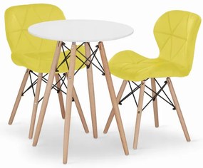 Jedálenský stôl TODI biely 60 cm s dvoma stoličkami LAGO žlté