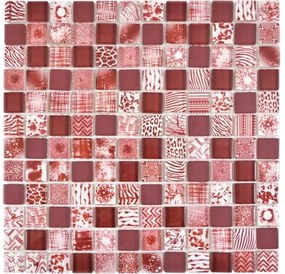 Sklenená mozaika štvorcová crystal mix red