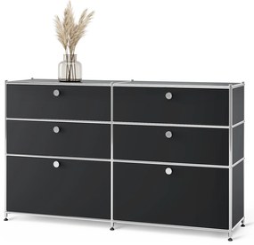 Kovová komoda »CN3« so 6 zásuvkami, čierna