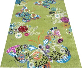 DY Detský zelený koberec s motýľmi Bella 114 Rozmer: 300x400 cm