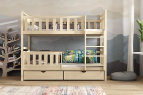 Detská poschodová posteľ z masívu borovice KAREL so šuplíkmi - 200x90 cm