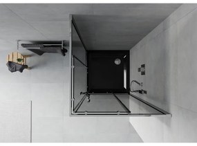 Mexen Rio, štvorcový sprchovací kút s posuvnými dverami 70(dvere) x 70(dvere) x 190 cm, 6mm šedé sklo, chrómový profil + čierna sprchová vanička SLIM, 860-070-070-01-40-4070