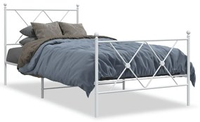 Kovový rám postele s čelom a podnožkou biely 90x190 cm 376561