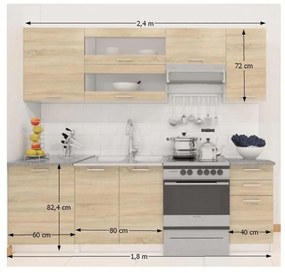 Tempo Kondela Kuchynská linka 2,4 m, dub sonoma / biela, FABIANA
