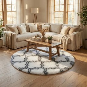 Protišmykový koberec DECOR biely / sivý 1 kruh