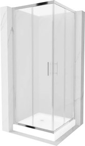 Mexen Rio, štvorcový sprchovací kút s posuvnými dverami 70(dvere) x 70(dvere) x 190 cm, 6mm sklo námraza, chrómový profil + biela sprchová vanička RIO, 860-070-070-01-30-4510