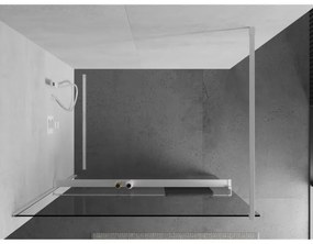 Mexen Kioto+, sprchová zástena Walk-In s poličkou a vešiakom 110 x 200 cm, 8mm číre sklo, biely profil, 800-110-121-20-00