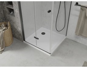 Mexen Lima, sprchovací kút so skladacími dverami 70 (dvere) x 70 (stena) cm, 6mm číre sklo, čierny profil + slim sprchová vanička biela s čiernym sifónom, 856-070-070-70-00-4010B