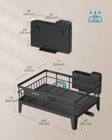 Sušička riadu, otočná o 360° a s výsuvným odtokom, čierna