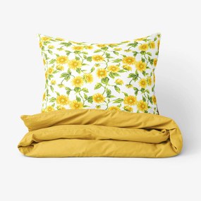 Goldea bavlnené posteľné obliečky duo - slnečnice s medovo žltou 140 x 200 a 70 x 90 cm