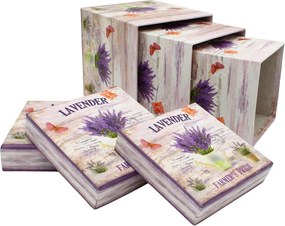 Home Elements Sada 3 papierových škatuliek s motívom levandule