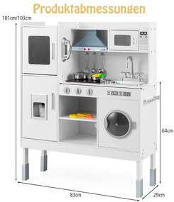 Drevená detská kuchynka so 16 hracími doplnkami pre deti od 3 rokov. 83 x 29 x 103 cm, biela.