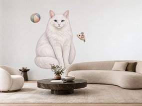 Biela turecká angora maľované mačacie dekorácie na stenu do spálne arch 31 x 46 cm