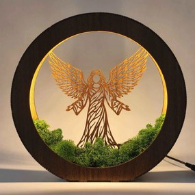 Drevená LED lampa Anjel svetla s machom | MICHAEL: HDF - Orech 20 cm 4778-115060 LED0606