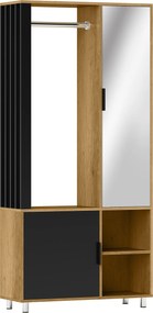 HOMCOM Moderný šatník s zrkadlom, otvorené priestory, vešiak, 80 x 30 x 170 cm, Prírodné drevo | Aosom