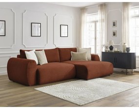 Menčestrová rozkladacia rohová pohovka v tehlovej farbe (pravý roh) Lucien – Bobochic Paris