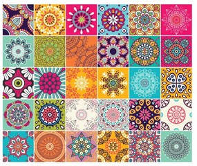 Sada 30 nástenných samolepiek Ambiance Wall Stickers Tiles Azulejos Mariska, 15 × 15 cm