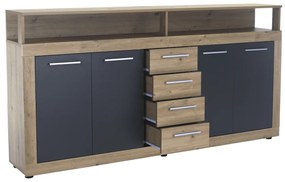 Štvordverová komoda so zásuvkami Lunysa New - dub artisan / grafit