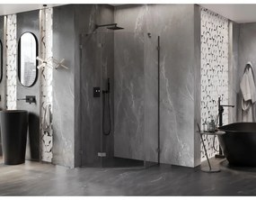 Mexen Lunar, päťuholníkový sprchový kút naklápací doľava 90 x 90 cm, 8mm číre sklo, pištoľovo sivý kartáčovaný - 831-090L-090P-66-00-L