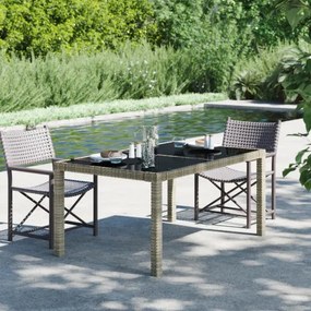 vidaXL Záhradný stôl 150x90x75 cm tvrdené sklo a polyratan sivý-