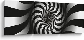 Abstraktný obraz čiernobiele špirály (s hodinami) (90x30 cm)