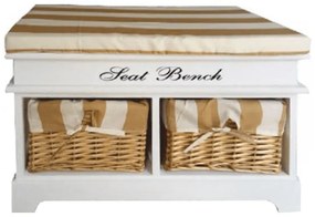 Lavica s vankúšom, 2 košíky, biela/medová/vzor, SEAT BENCH 4
