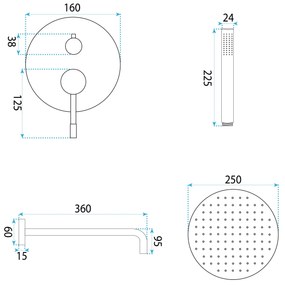 Rea Lungo Diamond, podomietkový sprchový set s dažďovou hlavovou a ručnou sprchou, medená lesklá, REA-P5657