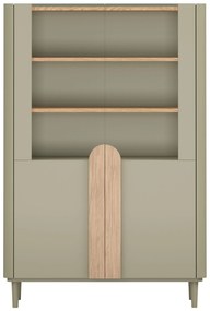 Vitrína Amilio 100 cm dvojdverová na nožičkách - eukalyptus / dub baltic dune / úchyty dub prírodný