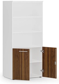 Kombinovaná kancelárska skriňa PRIMO WHITE, nízke dvere, 800 x 500 x 1781 mm, biela/orech