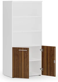 Kombinovaná kancelárska skriňa PRIMO WHITE, nízke dvere, 800 x 500 x 1781 mm, biela/orech