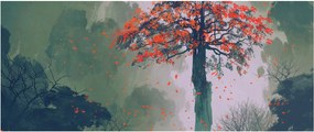 Obraz osamoteného červeného stromu (120x50 cm)