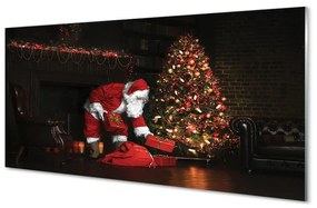 Sklenený obraz Ozdoby na vianočný stromček darčeky Claus 140x70 cm