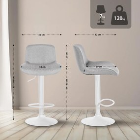 Barová stolička Solon - látka, biely rám - svetlo šedá