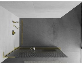 Mexen Kioto+ L, sprchová zástena Walk-In s poličkou a vešiakom 70 x 200 cm, 8mm sklo s rebrovým vzorom, zlatý lesklý profil,800-070-123-50-09