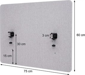 Akustický panel na stôl HWC-G75 - dvojstenná látka/textil - 60x75cm - sivá