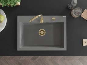 Mexen Elix, 1-korový granitový drez 700 x 500 mm, šedá, zlatý sifón, 6526701005-71-G