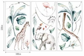 Gario Detská nálepka na stenu Savanna - slon, žirafa a iné zvieratá Rozmery: 300 x 200 cm