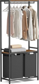 Kôš na prádlo s policou a tyčou na šaty, 177x73x33cm
