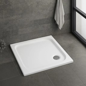 Štvorcová akrylátová sprchová vanička REA BELMOND 90x90 cm biela, krytka - chróm