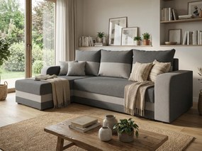 Rozkladacia obojstranná sedacia súprava do L VALERIO 238x140 cm, tmavosivá/svetlosivá + 2 vankúšiky ZDARMA