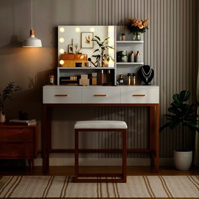 Toaletný stolík ELARA s LED osvetlením biely