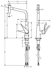 Hansgrohe M71, drezová batéria Metris Select s výsuvnou spŕškou, chrómová, HAN-73820000