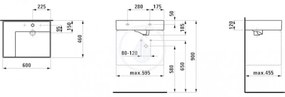 LAUFEN Kartell Umývadlo, 600 mm x 460 mm, biela – bez prepadu, s 1 otvorom na batériu, s LCC H8103354001111