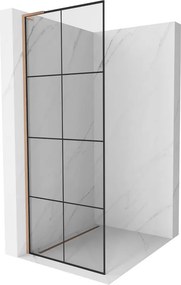 Mexen Kioto L, sprchová zástena Walk-In 70 x 200 cm, 8mm číre sklo čierny vzor, medený matný profil, 800-070-103-65-77