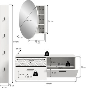 Predsieňová zostava Prismo (3-dielna), biela/biela lesk