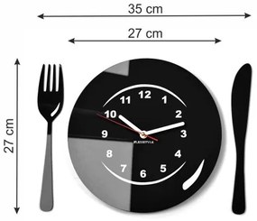 Kuchynské nástenné hodiny tanier s príborom biela