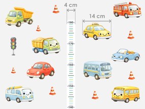 Detský meter s motívom autíčok textilní prelepiteľná nálepka na stenu výška 160 cm