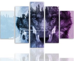 Obraz na plátně pětidílný Lesní vlk Zvířata Příroda - 200x100 cm